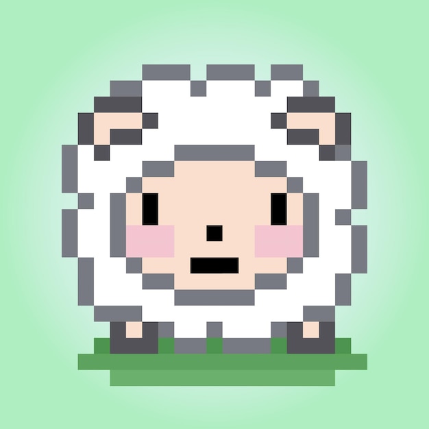 8 bit pixel sheep Animal for game assets and cross stitch pattern in vector illustration