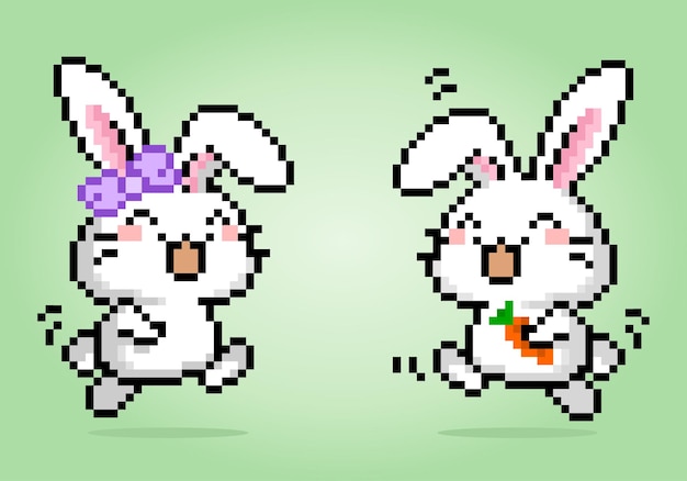 8 bit pixels Happy rabbit pairs Animals for cross stitch patterns in vector illustrations