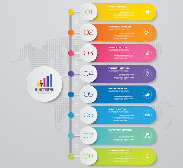 8 steps simple & editable process chart infographics element.