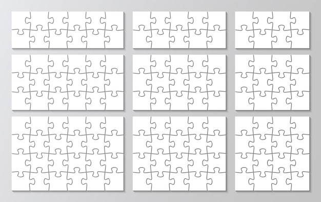 9 puzzles infographics set Puzzle grid collection Jigsaw business chain infographic