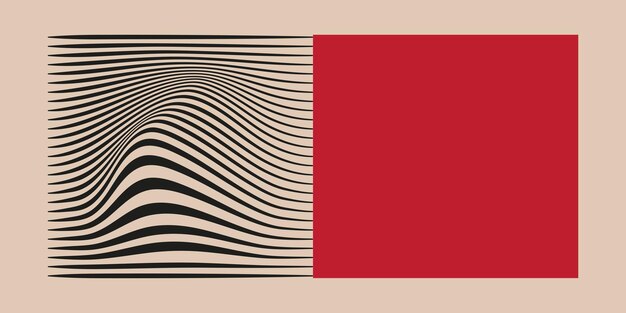 a beige background with black wavy lines on the left and a red rectangle on the right bauhaus composition