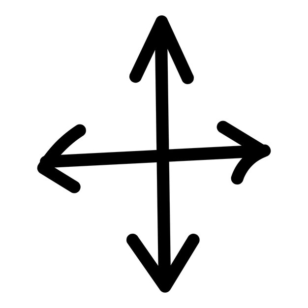 A black and white drawing of a cross with arrows pointing in four different dire stock vector svg