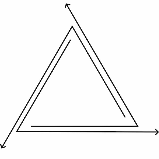 a black and white drawing of a triangle with an arrow pointing up