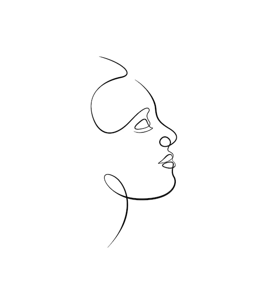 A black and white drawing of a womans face