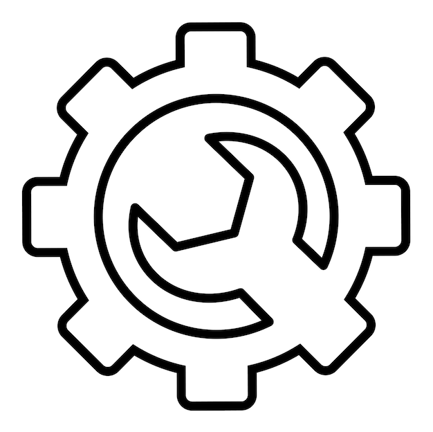 A black and white icon of a gear with the letter q on it.