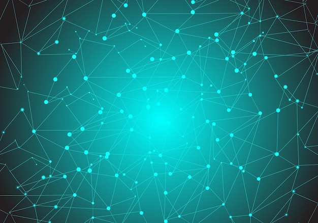 a blue abstract background with connected lines and dots in the center