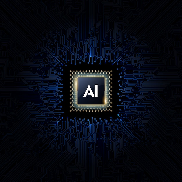 A blue and black background with a computer chip that says ai.