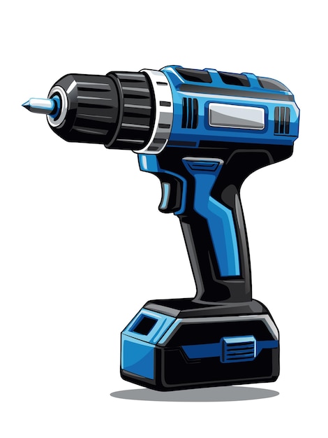 a blue and black electric drill is shown with a blue and black handle