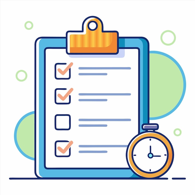 a blue and green drawing of a document with a watch on it