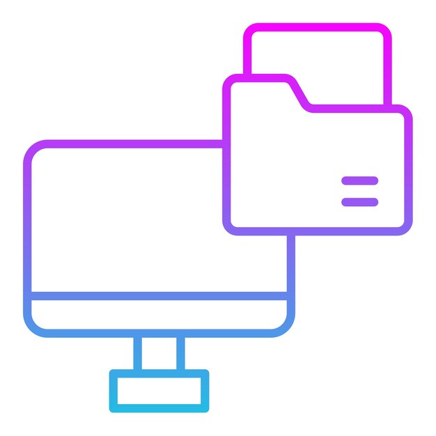 a blue and pink image of a computer monitor and a blue folder with a blue and pink border