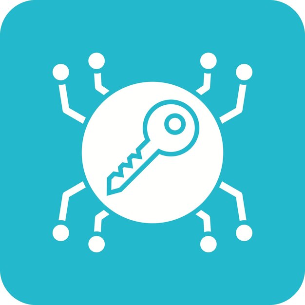 a blue and white logo with a key in the middle of it