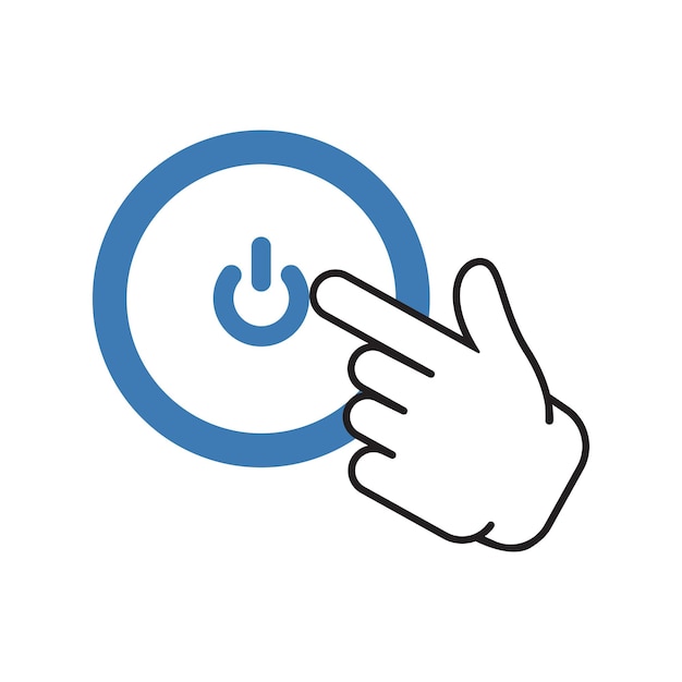 a blue circle with a finger pointing to the right