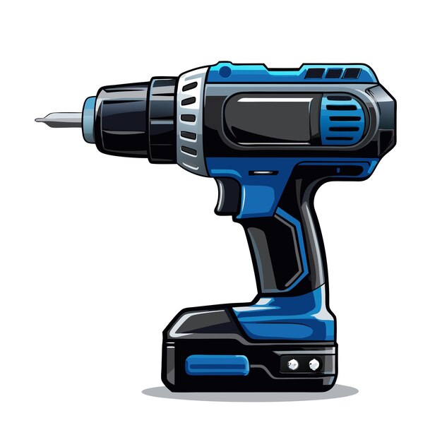 a blue electric drill with a black and blue sprayer on the front