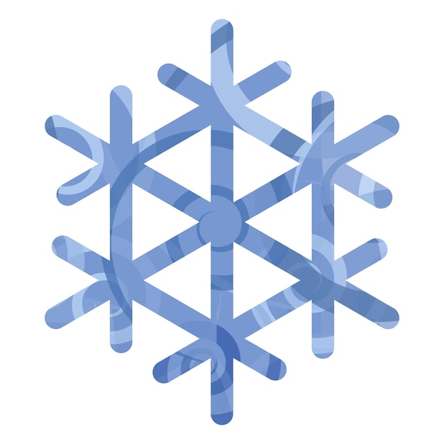 A blue snowflake isolated on a white background. Cartoon cold crystal. The blue contour is a mosaic.
