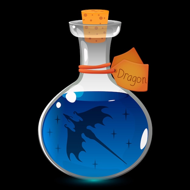 A bottle with a magic dragon a potion in a cartoon style Vector Year of the Dragon