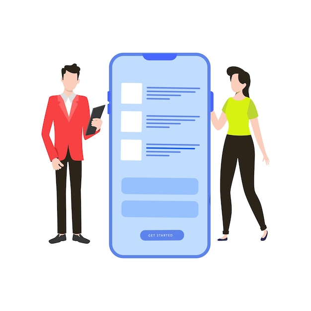A boy and a girl are launching an app