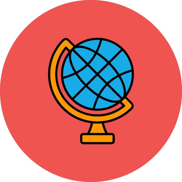 a cartoon drawing of a globe with a red background
