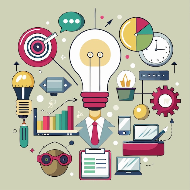 a circle of business icons with a circle of things around it