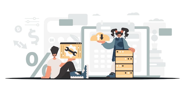 A collect of SEO stars Synchronization and security of data capacity concept Trendy style Vector Illustration