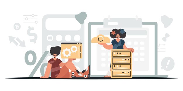 A collect of SEO stars Synchronization and security of information capacity concept Trendy style Vector Illustration