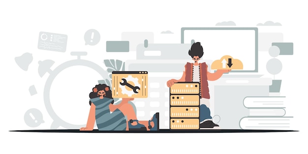 A collect of SEO stars Synchronization and security of information capacity concept Trendy style Vector Illustration
