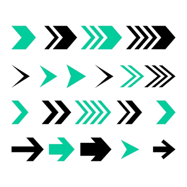 A collection of arrows that are green and black