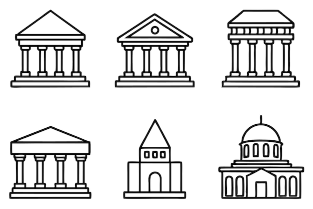 a collection of buildings and buildings with columns and columns