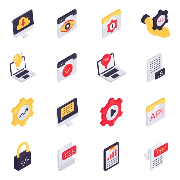 a collection of business icons including one that says  web