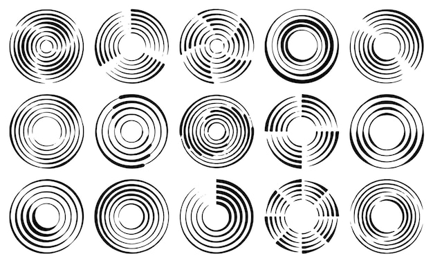 a collection of circles with a white background and a black circle with a white background
