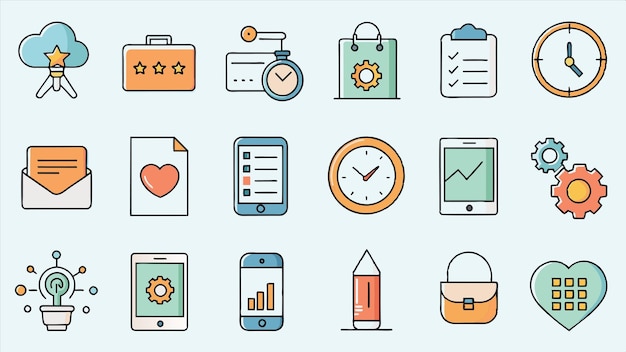 a collection of different icons including a clock a clock and a clock