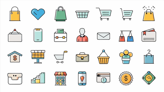 a collection of different icons including a shopping bag a key and a sign that says 1 00