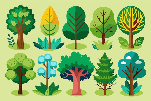 a collection of different trees and plants