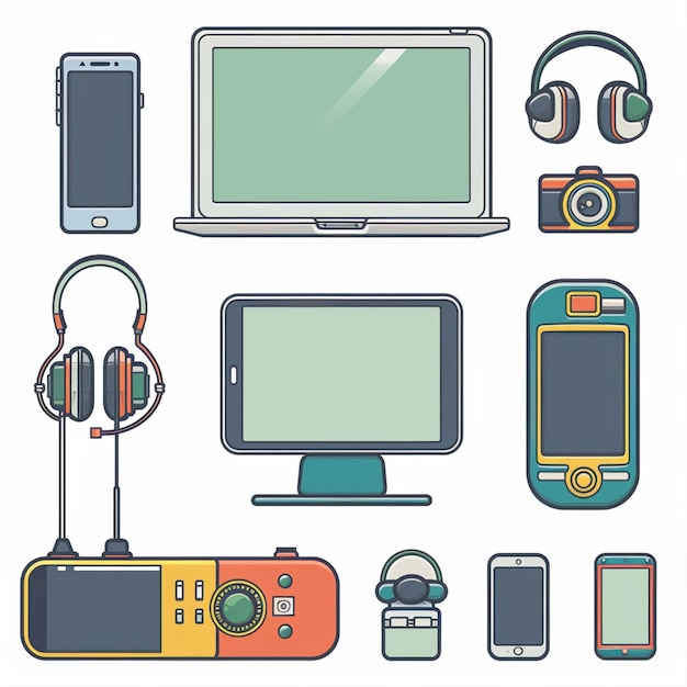 a collection of electronic devices including a pair of headphones a pair of headphones and a pair of headphones