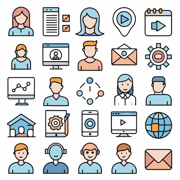 a collection of icons including a web page that says  business