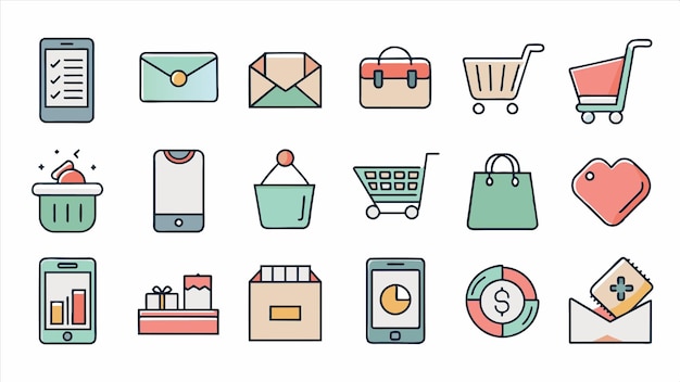 a collection of images including a line of items including a shopping cart a shopping cart and a sho