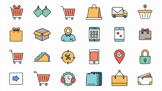 a collection of images including a shopping cart a box and a shopping cart