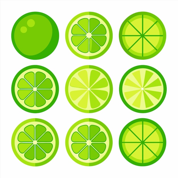 a collection of lemons and limes with a green background
