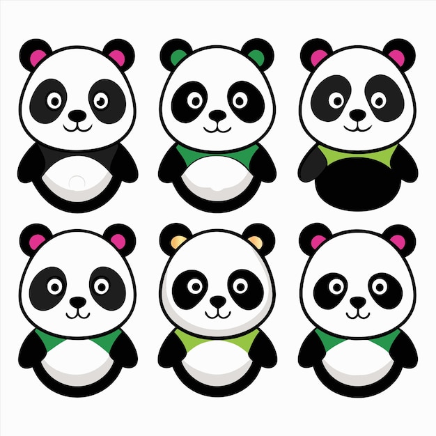 a collection of pandas with different colors and shapes