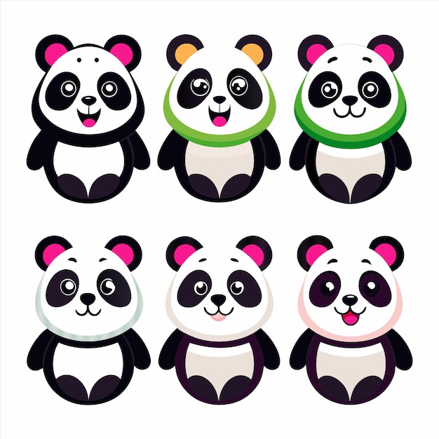 a collection of pandas with different colors and shapes