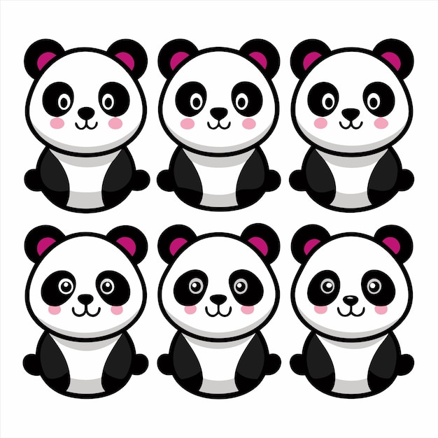 a collection of pandas with different faces and faces