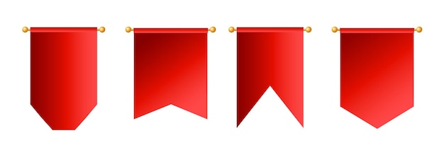 a collection of realistic vector icons with a red hanging flag in various shapes