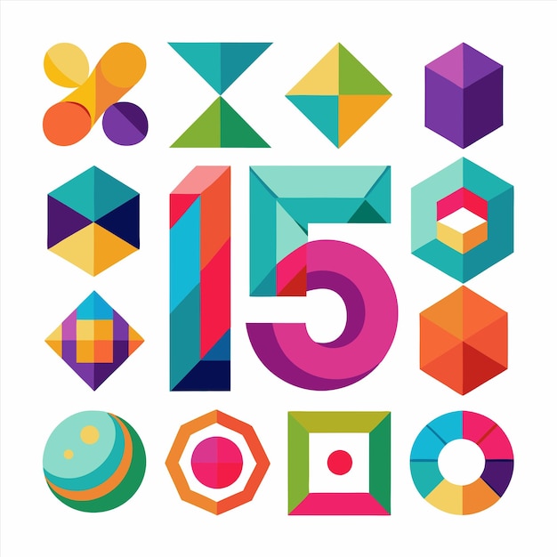 a colorful collection of squares with the number 15 on it
