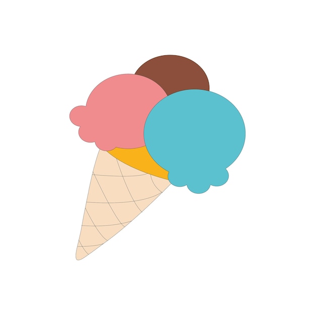a colorful ice cream cone with three scoops of ice cream