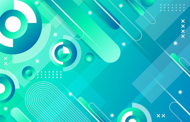 a colorful illustration of a blue and green abstract background with circles and bubbles