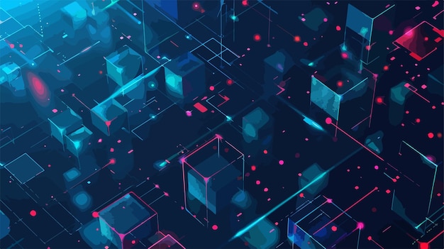 a colorful illustration of boxes with the words  bright blue and pink dots