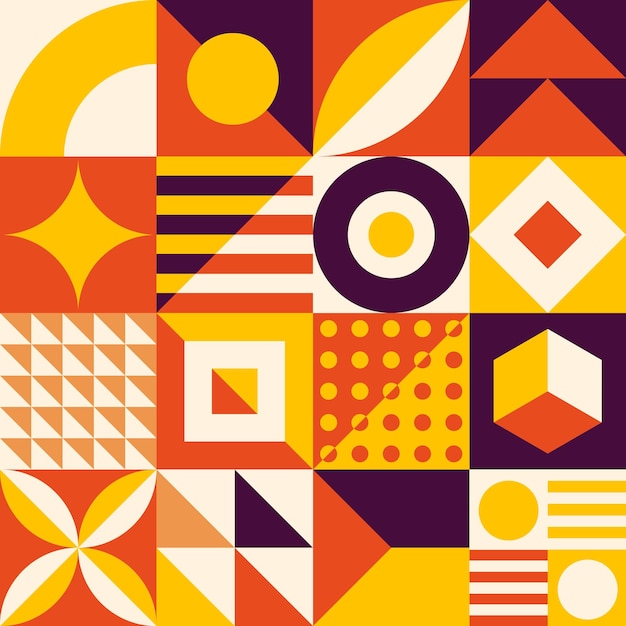 a colorful orange and yellow background with a geometric pattern