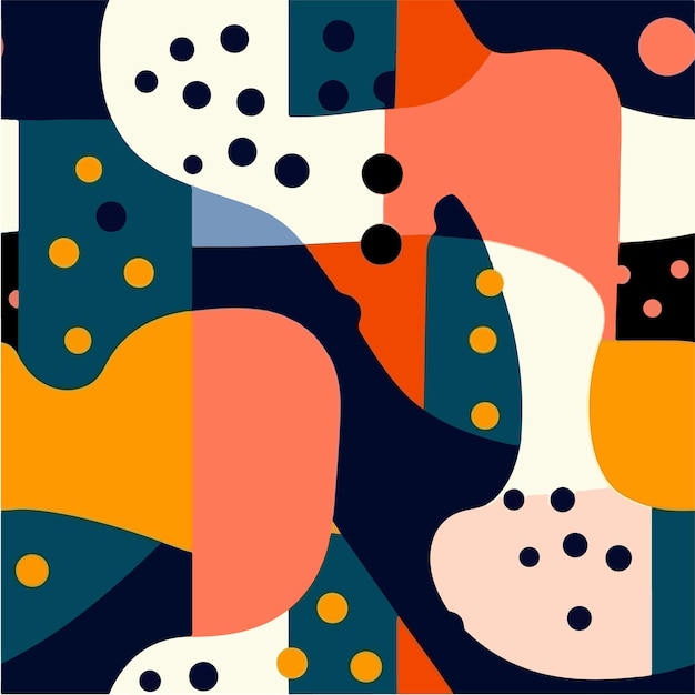 A colorful painting with a black background and a white circle with black dots.