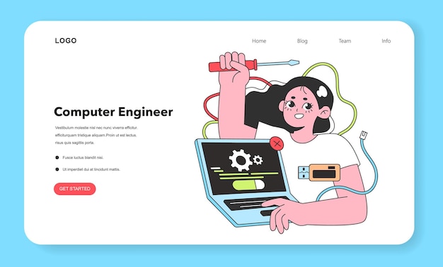 A computer engineer diligently troubleshoots and configures hardware her toolkit at the ready