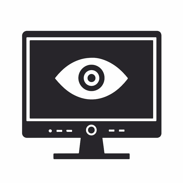 a computer monitor with a black background that has a eye on it
