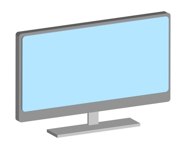 A computer monitor with a blue screen 3d design